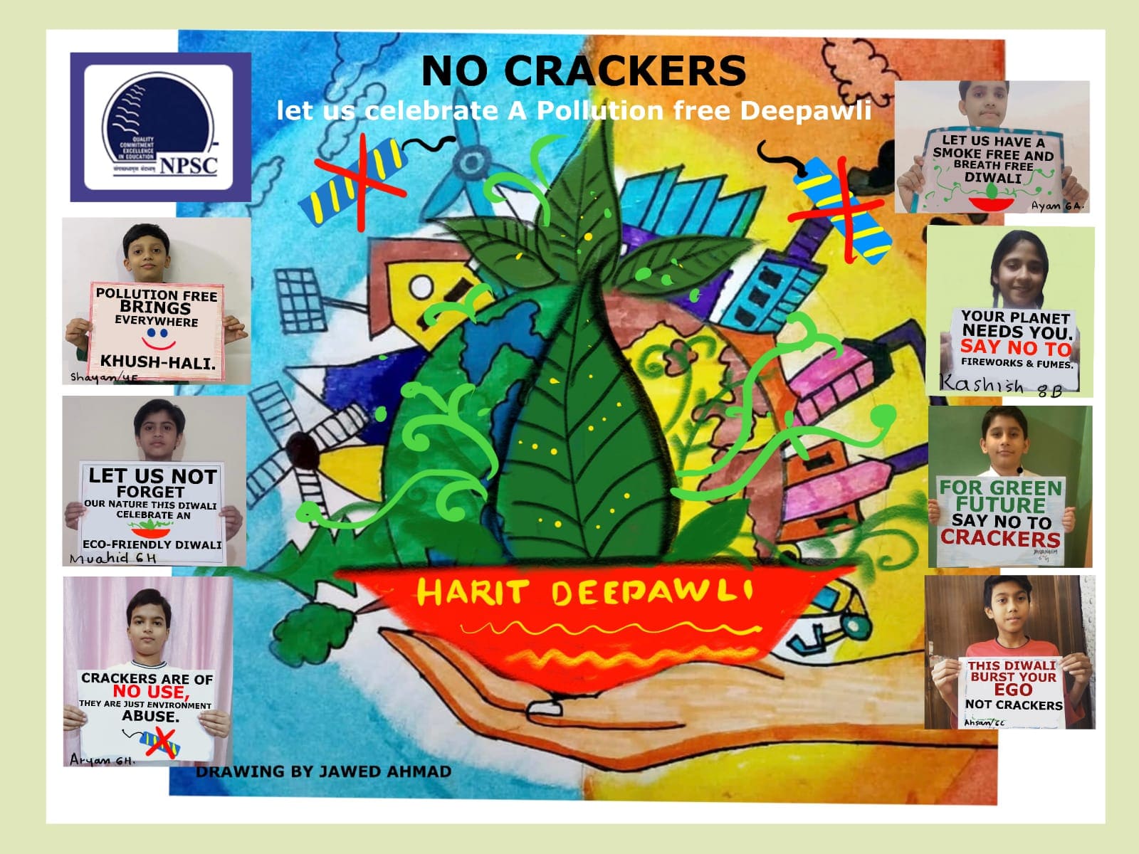 Pollution free Diwali drawing / Say no to crackers drawing step by step /  Green Diwali poster - YouTube